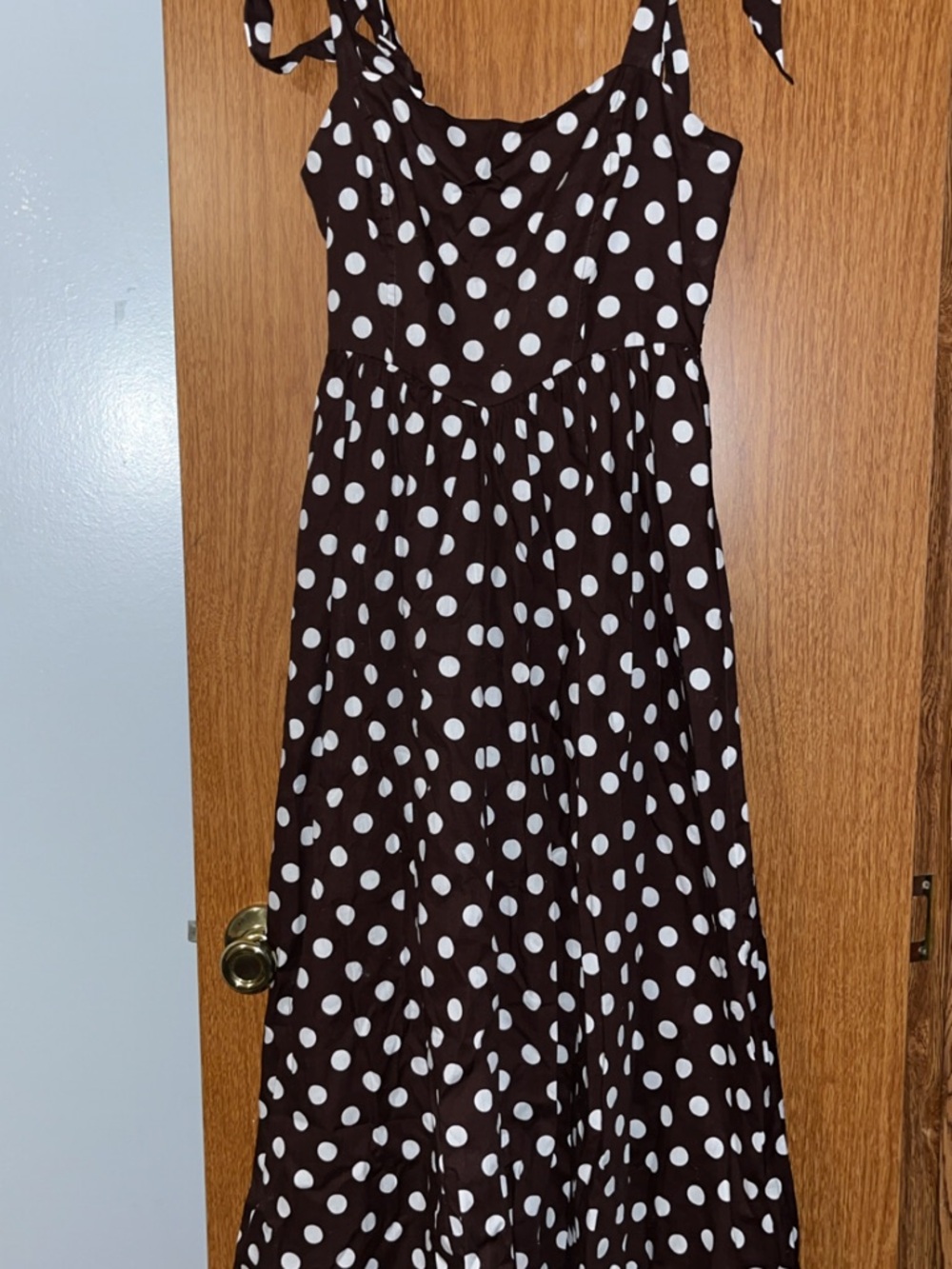 Womens Brown Polka Dot Tie-Strap Dress